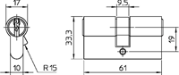 Nemef Dubbele europrofielcilinder 132/9 | 3 sleutels | blister | 61 mm - 9013209290-2