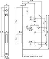 Nemef 636 Kastslot | DM60mm | klaviersleutel | voorplaat staal gelakt 20x235mm afgerond | messing nachtschoot | 2 sleutels | DR 1+2+3+4 - 9063602650-2