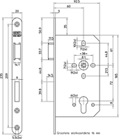 Nemef 649/46 Paniekdeurslot | DM60mm | PC72mm | krukgat 8mm gedeeld | voorplaat RVS 20x235mm afgerond | messing dag- en nachtschoot | DR 1 - 9064946653-2