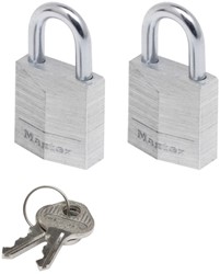 Masterlock 2 x 20mm | 11mm steel shackle, 3mm diam. | 3-pin cylinder | keyed alik | grijs - 9120EURT
