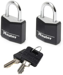 Masterlock 2 x 20mm | 11mm steel shackle, 3mm diam. | 3-pin cylinder | keyed alik | Zwart - 9120EURTBLK