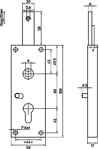 Nemef 1803 B Garageslot | PC60mm | slotkast staal verzinkt 59x159mm | stang boven | verend | M8 aansluiting | nachtfunctie | DR 1+2+3+4 - 9180300020-2