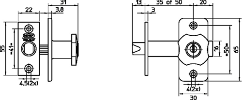 Nemef 2602/4-50 mm blister Insteekgrendel | DM50mm | voorplaat F1 geëloxeerd 22x55mm rechthoekig | F1 geëloxeerde knop | rozet | schoot zamac verzinkt | DR 1+2+3+4 - 9260204530-2