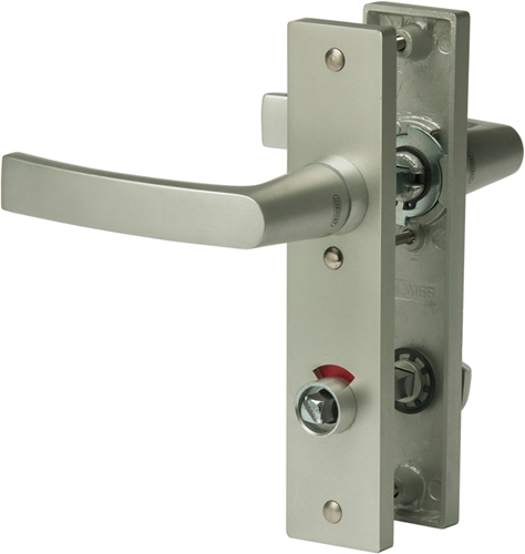 Nemef 3251 WC Ls Beslag kortschild rechthoekig | Blok kruk-kruk | beslagset | geveerd | krukstift 8mm | F1 aluminium | WC72 | draairichting links - 9325122722