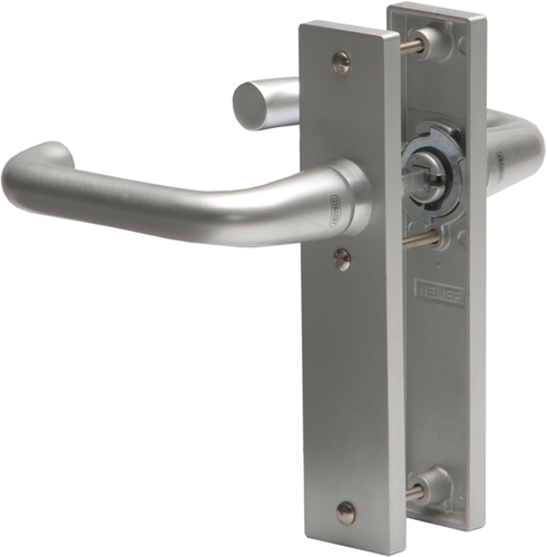 Nemef 3252 B Beslag kortschild afgerond | D kruk-kruk | geveerd | krukstift 8mm | F1 aluminium | Blind-blind - 9325202000