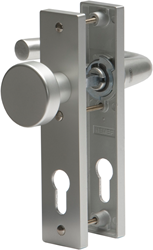 Nemef 3252 FP/B Ls Beslag kortschild afgerond | D kruk-knop | beslagset | geveerd | krukstift 8mm | F1 aluminium | PC72-blind | draairichting links - 9325207722