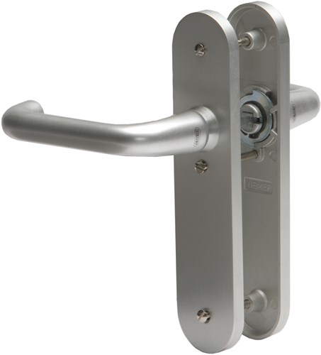 Nemef 3253 B Beslag kortschild afgerond | D kruk-kruk | beslagset | geveerd | krukstift 8mm | F1 aluminium | Blind-blind | links en rechts  - 9325302000