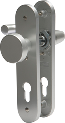 Nemef 3253 FP Rs Beslag kortschild afgerond | D kruk-knop | beslagset | geveerd | krukstift 8mm | F1 aluminium | PC55-PC55 | draairichting rechts - 9325306551