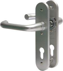 Nemef 3253 B Beslag kortschild afgerond | D kruk-kruk | beslagset | geveerd | krukstift 8mm | F1 aluminium | Blind-blind | links en rechts  - 9325302000