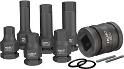 HAZET Krachtdopsleutelbitset 985S/11 · 1/2 inch (12,5 mm) vierkant hol · Binnen-zeskant-profiel · 11-delig · 14 · 17 · 19