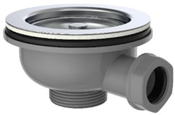 Kirchhoff ECO-SAVE kunststof korfventiel, grijs, 1 1/2" ET, roestvrijstalen ventielbeker en zeef Ø114 mm, met 1" overloopaansluiting - 98835349