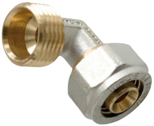 Kirchhoff Messing overgangshoek 90°, vernikkeld, 26 mm x 3/4"ET, klemkoppeling voor meerlagenbuis - 988907555