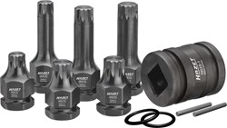 HAZET Krachtdopsleutelbitset 990S/11 · 3/4 inch (20 mm) vierkant hol, 1/2 inch (12,5 mm) vierkant hol, 24 mm buitenzeskant · Binnenveeltandprofiel XZN · 11-delig · M14 · M16 · M18