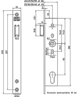 Nemef 9630 Cilinderloopslot | DM45mm | PC 92mm | krukgat 8mm | voorplaat RVS 24x245mm rechthoekig | zamac vernikkelde dagschoot | DR 1+3/2+4 - 9963507001-2