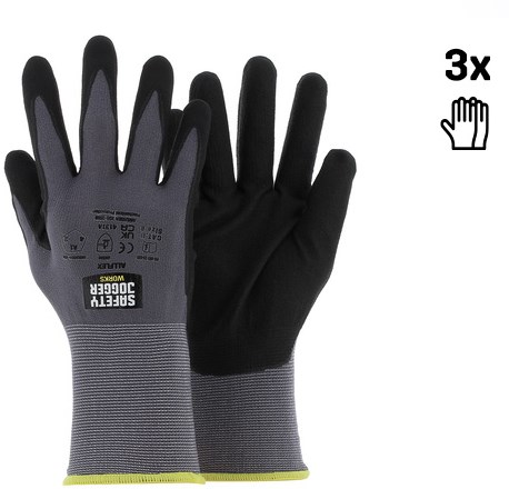 Safety Jogger Veiligheidshandschoenen met maximale beweeglijkheid | 3 Stuks | Zwart | Maat 9 - SW0306009