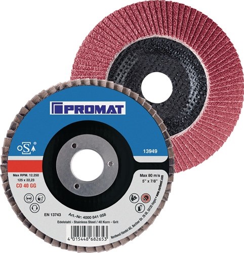 Promat/Tecwerk Lamellenslijpschijf | d. 125 mm korreling 60 conisch | RVS keramische korrel Co - 4000841059