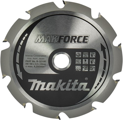 Makita Accessoires cirkelzaagblad hout 165x20x2,0 10t 20g - b-32100 afbeelding