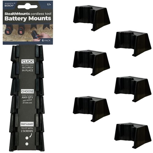 StealthMounts BM-BO108-BLK-6 Accuhouder voor Bosch 10.8/12V | Zwart | 6-pack - BM-BO108-BLK-6