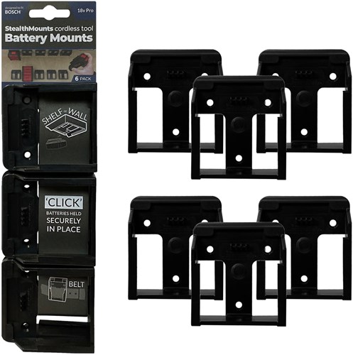 Stealthmounts Batterijhouders voor Bosch 18v | Zwart | 6 stuks - BM-BO18-6