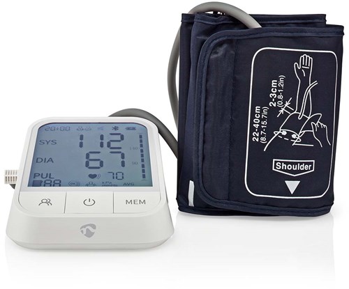 Nedis SmartLife Bloeddrukmeter | Arm | Bluetooth® | LCD-Scherm | 22 - 42 cm | Aanduiding van stil houden / Detectie van onregelmatige hartslag / Detectie voor het dragen van armband | Wit - BTHBP10WT