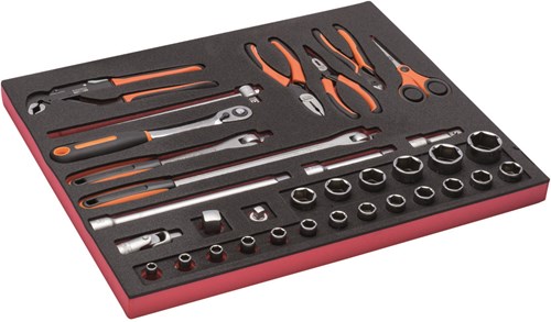 Bahco Foaminlay Fit&Go 3/3 met doppen en toebehoren 1/2" en tangen - 34-delig - FF1A146