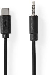 Nedis USB-C™ Adapter | USB 2.0 | USB-C™ Male | 3,5 mm Male | 1.00 m | Rond | Vernikkeld | Zwart | Label - CCGL65950BK10