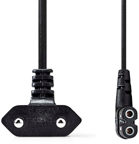 Nedis Stroomkabel | Euro Male | IEC-320-C7 | Gehoekt | Links Gehoekt | Vernikkeld | 5.00 m | Plat | PVC | Zwart | Label - CEGL11055BK50