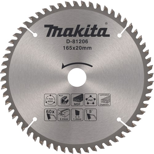 Makita Accessoires Cirkelzaagblad div. materialen 165x20x2,2 60T 5g - D-81206