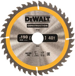 DeWalt Accessoires Cirkelzaagblad 190x30x40t, positief 10°, kerf 2,6mm - DT1945-QZ