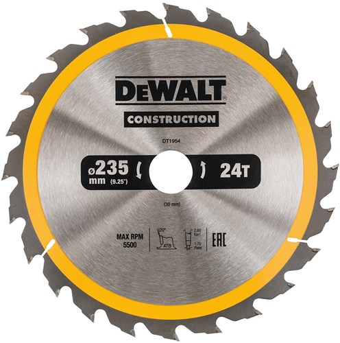 DeWalt Accessoires Cirkelzaagblad 235x30x24t, positief 20°, kerf 2,6mm - DT1954-QZ