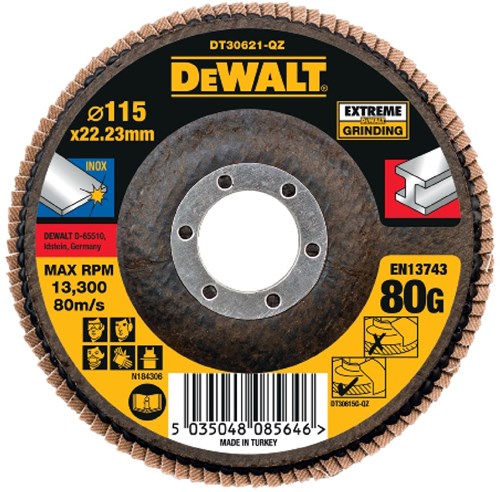 DeWalt Accessoires Lamellen schuurschijf EXTREME 115x22.2mm 80G - DT30621-QZ - 1 stuk - DT30621-QZ