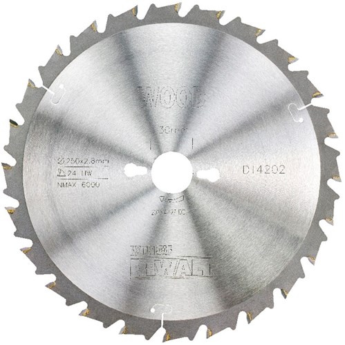 DeWalt Accessoires Cirkelzaagblad 250x30x24t, vlaktand- en spaanbegrensd, positief 10°, kerf 2,8mm - DT4202-QZ