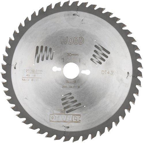 DeWalt Accessoires Cirkelzaagblad 260x30x48t, wisseltand, positief 10°, kerf 2,6mm - DT4324-QZ