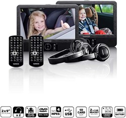 Lenco 2x 9" draagbare DVD-speler met USB SD ingebouwde batterij hoofdtelefoon en beugel Zwart - DVP-939