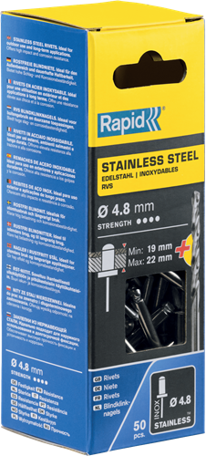 Rapid Blindklinknagels RVS | Ø4,8 x 25 mm | Incl. Boor | 50 Stuks - 5000398-2
