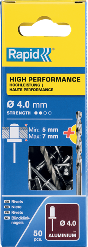 Rapid Blindklinknagels High Performance | Ø4 x 10 mm | Incl. Boor | 50 Stuks - 5001459