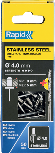 Rapid Blindklinknagels RVS | Ø4 x 8 mm | Incl. Boor | 50 Stuks - 5001460