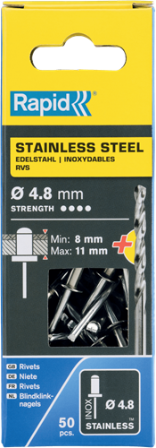 Rapid Blindklinknagels RVS | Ø4,8 x 14 mm | Incl. Boor | 50 Stuks - 5001461