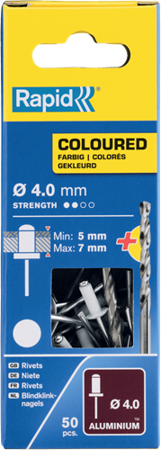Rapid Blindklinknagels Wit | Ø4 x 10 mm | Incl. Boor | 50 Stuks - 5001463