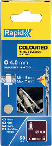 Rapid Blindklinknagels Gebroken Wit | Ø4 x 10 mm | Incl. Boor | 50 Stuks - 5001464