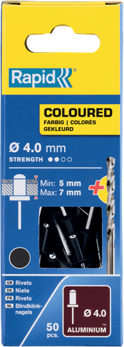 Rapid Blindklinknagels Donker Grijs | Ø4 x 10 mm | Incl. Boor | 50 Stuks - 5001465