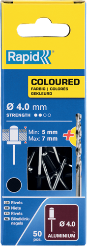 Rapid Blindklinknagels Zwart | Ø4 x 10 mm | Incl. Boor | 50 Stuks - 5001466