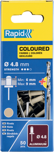 Rapid Blindklinknagels Gebroken Wit | Ø4,8 x 12 mm | Incl. Boor | 50 Stuks - 5001469
