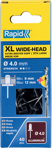 Rapid Blindklinknagels XL | Ø4 x 16 mm | Incl. Boor | 40 Stuks - 5000662
