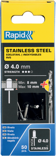Rapid Blindklinknagels RVS | Ø4 x 14 mm | Incl. Boor | 50 Stuks - 5000395