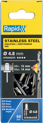 Rapid Blindklinknagels RVS | Ø4,8 x 18 mm | Incl. Boor | 50 Stuks - 5000397