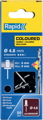 Rapid Blindklinknagels Zwart | Ø4,8 x 12 mm | Incl. Boor | 50 Stuks - 5001471