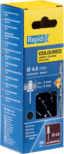 Rapid Blindklinknagels Zwart | Ø4,8 x 12 mm | Incl. Boor | 50 Stuks - 5001471-2