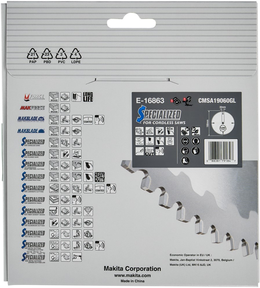 Makita E-01915 EFFICUT Kreissägeblatt 235 x 2,2 x 30 mm, 24 Zähne, 20° Zahnwinkel, für saubere und schnelle Schnitte in Holz, für Akku-Handkreissägen Makita E-01915 EFFICUT Kreissägeblatt 235 x 2,2 x 30 mm, 24 Zähne, 20° Zahnwinkel, für saubere und schnelle Schnitte in Holz, für Akku-Handkreissägen