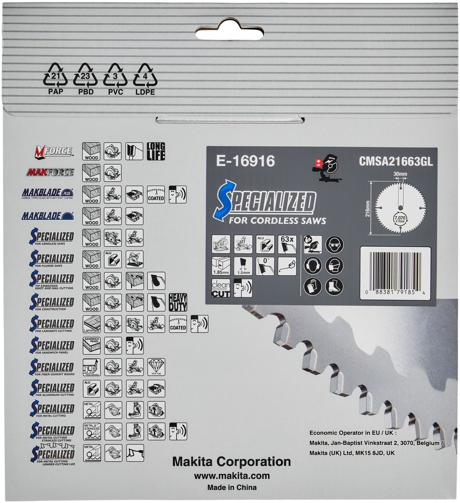 Makita Accessoires Afkortzaagblad Aluminium | Efficut 216x30mm 63T 0g ...